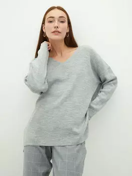 Прямой женский трикотажный свитер с v-образным вырезом и длинными рукавами LCW Vision