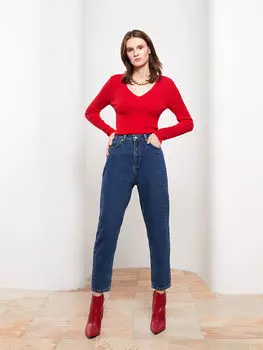 Прямой женский трикотажный свитер с v-образным вырезом и длинными рукавами LCW Vision