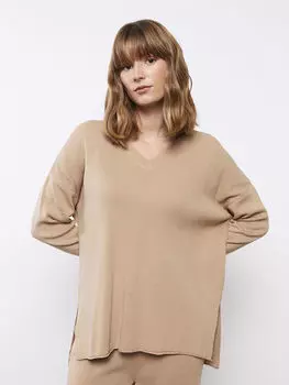 Прямой женский трикотажный свитер с v-образным вырезом и длинными рукавами LCW Vision