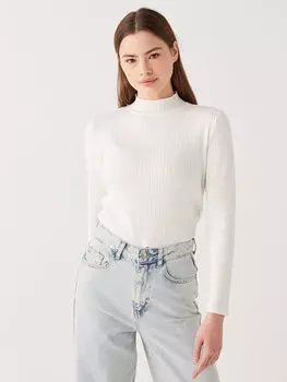 Прямой женский трикотажный свитер с воротником-стойкой и длинным рукавом LCW Modest