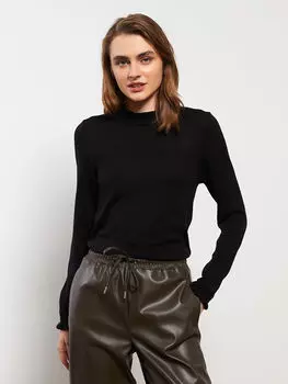 Прямой женский трикотажный свитер с воротником-стойкой и длинным рукавом LCWAIKIKI Classic