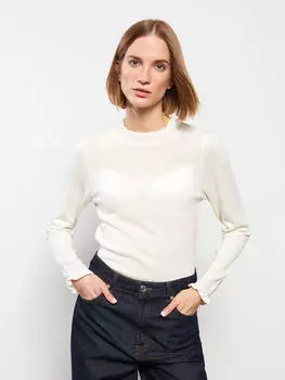 Прямой женский трикотажный свитер с воротником-стойкой и длинным рукавом LCWAIKIKI Classic