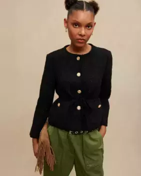 Прямой женский жакет из блестящего твида Maje, черный