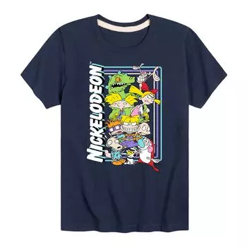 Прямоугольная футболка группы Nickelodeon All Stars 90s для мальчиков 8–20 лет Licensed Character, синий