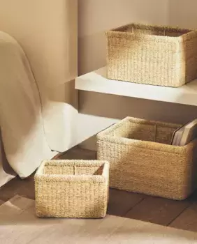 Прямоугольная корзина из морских водорослей Zara Home, светло-бежевый