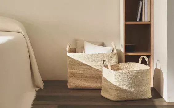 Прямоугольная корзина из морских водорослей Zara Home, светло-бежевый