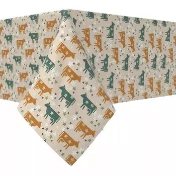 Прямоугольная скатерть, 100% хлопок, 52х104 дюйма, крупный рогатый скот с цветами.