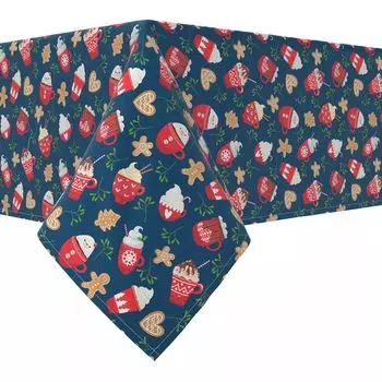 Прямоугольная скатерть, 100% хлопок, 52х84 дюйма. Теплые и уютные праздничные кружки.