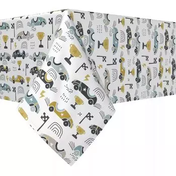 Прямоугольная скатерть, 100 % хлопок, 52x104 дюйма, мультяшные ретро-гоночные машинки