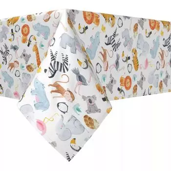 Прямоугольная скатерть, 100 % хлопок, 52x104 дюйма, акварельные краски Safari Animals.
