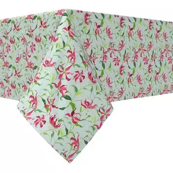 Прямоугольная скатерть, 100 % хлопок, 52x104 дюйма, цветы и листья огненной лилии.