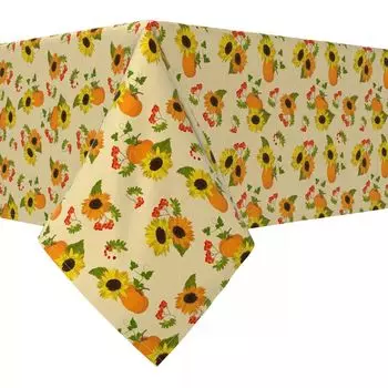 Прямоугольная скатерть, 100% хлопок, 52x120 дюймов, Осенние подсолнухи и тыквы.