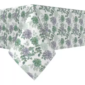 Прямоугольная скатерть, 100 % хлопок, 52x120 дюймов, суккуленты и тропические листья.