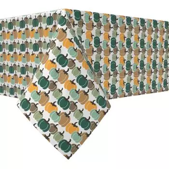 Прямоугольная скатерть, 100 % хлопок, 52x120 дюймов, в полоску с разноцветными тыквами.