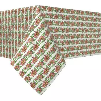 Прямоугольная скатерть, 100 % хлопок, 52x120 дюймов, в полоску с цветочным узором пиона.