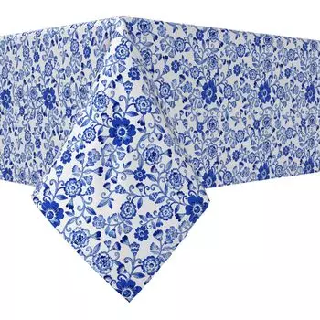 Прямоугольная скатерть, 100 % хлопок, 52x120 дюймов, акварельные цветы на лозах синего цвета.