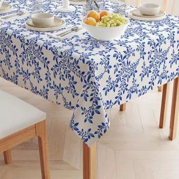 Прямоугольная скатерть, 100 % хлопок, 52x84 дюйма, Swirly Blue Vines.
