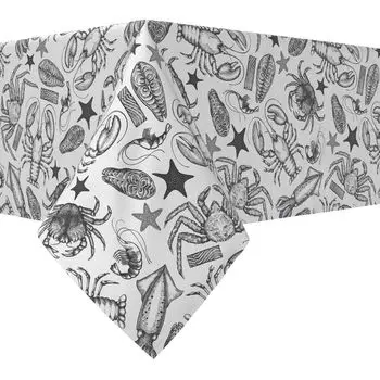 Прямоугольная скатерть, 100 % хлопок, 60х104 дюйма, эскиз морепродуктов.