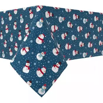 Прямоугольная скатерть, 100 % хлопок, 60х120 дюймов, Снеговики в зимней стране чудес.