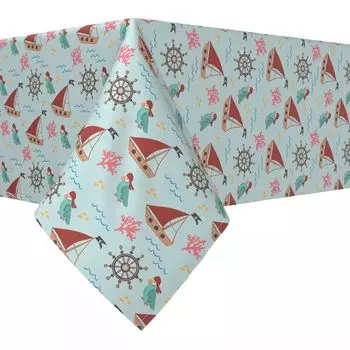 Прямоугольная скатерть, 100 % хлопок, 60х84 дюйма, мультяшные пиратские корабли