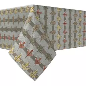 Прямоугольная скатерть, 100 % хлопок, 60х84 дюйма, «Осенние листья в полоску».