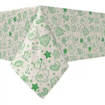 Прямоугольная скатерть, 100% хлопок, 60х84 дюйма, зеленый праздничный узор по трафарету