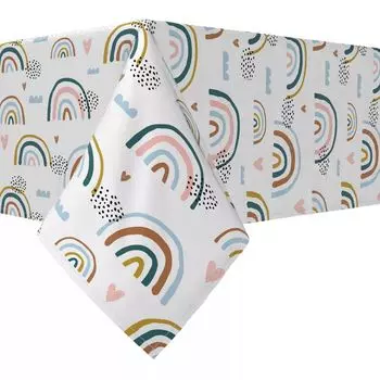 Прямоугольная скатерть, 100 % хлопок, 60x104 дюйма, радуги и сердечки.