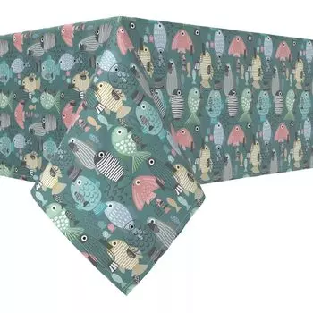 Прямоугольная скатерть, 100% хлопок, 60x104 дюйма, абстрактная рыба