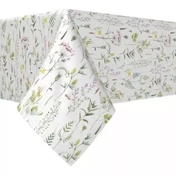 Прямоугольная скатерть, 100% хлопок, 60x104 дюйма, в полоску с ботаническим рисунком.