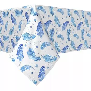 Прямоугольная скатерть, 100 % хлопок, 60x120 дюймов, синие акварельные перья.