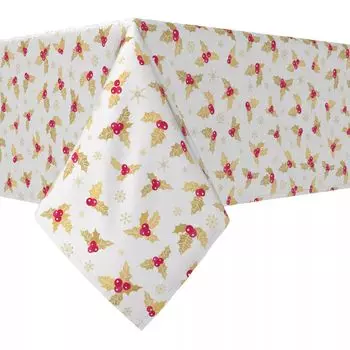 Прямоугольная скатерть, 100 % хлопок, 60x120 дюймов, листья Golden Holly Berry Leaves.