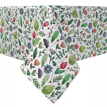 Прямоугольная скатерть, 100% хлопок, 60x120 дюймов, Leaves and Flowers Garden.