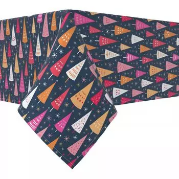 Прямоугольная скатерть, 100% хлопок, 60x120 дюймов, праздничные яркие елки.