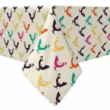 Прямоугольная скатерть, 100% хлопок, цыплята в стиле ретро