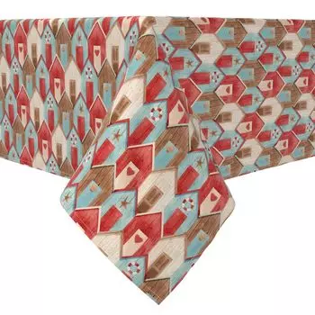 Прямоугольная скатерть, 100% хлопок, деревянные домики в морском стиле