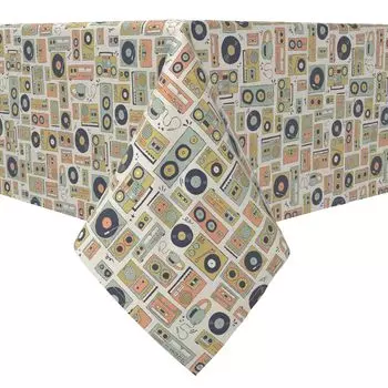 Прямоугольная скатерть, 100% хлопок, музыкальный узор в стиле ретро