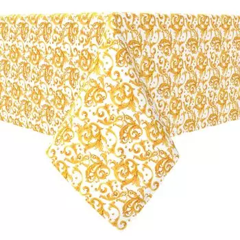 Прямоугольная скатерть, 100% хлопок, золотистый горошек