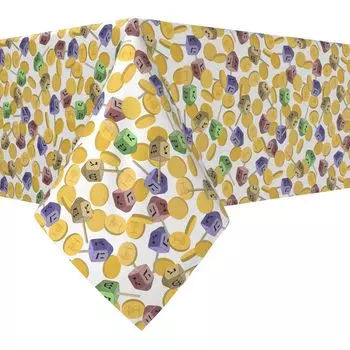 Прямоугольная скатерть, 100 % полиэстер, 60x104 дюйма. Крути и выигрывай Dreidel Fun