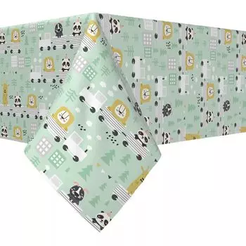 Прямоугольная скатерть, 100 % полиэстер, 60x104 дюйма, нарисованные вручную животные в поездах.