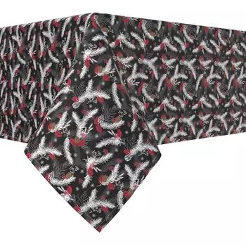 Прямоугольная скатерть, 100% полиэстер, 60x104 дюйма, ягоды, снежинки и омела.