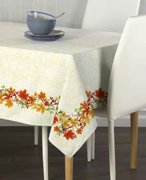 Прямоугольная скатерть, 100 % полиэстер, 60x104 дюйма, текстурированная окантовка с гирляндой на День Благодарения.