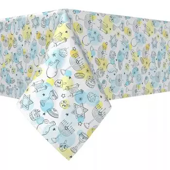 Прямоугольная скатерть, 100% полиэстер, 60x120 дюймов, акварель Ханука и точки.