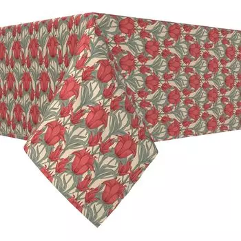 Прямоугольная скатерть, 100% полиэстер, 60x120 дюймов, Scarlet Red Flowers.