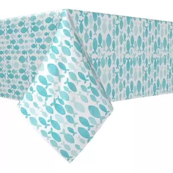 Прямоугольная скатерть, 100% полиэстер, 60x120 дюймов, акварель, бирюзовая рыба.