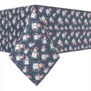 Прямоугольная скатерть, 100% полиэстер, 60x120 дюймов, бросают улыбающиеся снеговики.