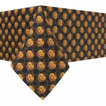 Прямоугольная скатерть, 100 % полиэстер, 60x120 дюймов, Spooky Pumpkin Smiles.