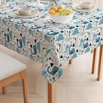 Прямоугольная скатерть, 100 % полиэстер, 60x120 дюймов, нарисованные вручную динозавры.