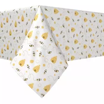 Прямоугольная скатерть, 100% полиэстер, 60x120 дюймов, пчелы и ульи.