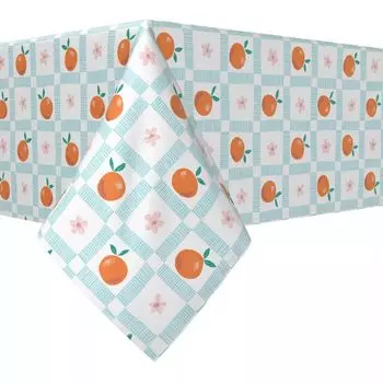 Прямоугольная скатерть, 100 % полиэстер, 60x120 дюймов, летняя оранжевая клетка с цветочным принтом.