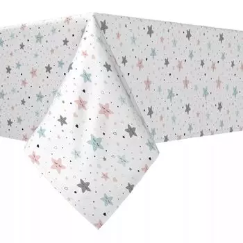 Прямоугольная скатерть, 100 % полиэстер, 60x120 дюймов, розовые и синие звезды.